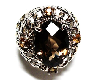 Smokey quartz, statement ring, smokey accent ring, brown ring, brown,  s 6 1/4  "Saddle Up"