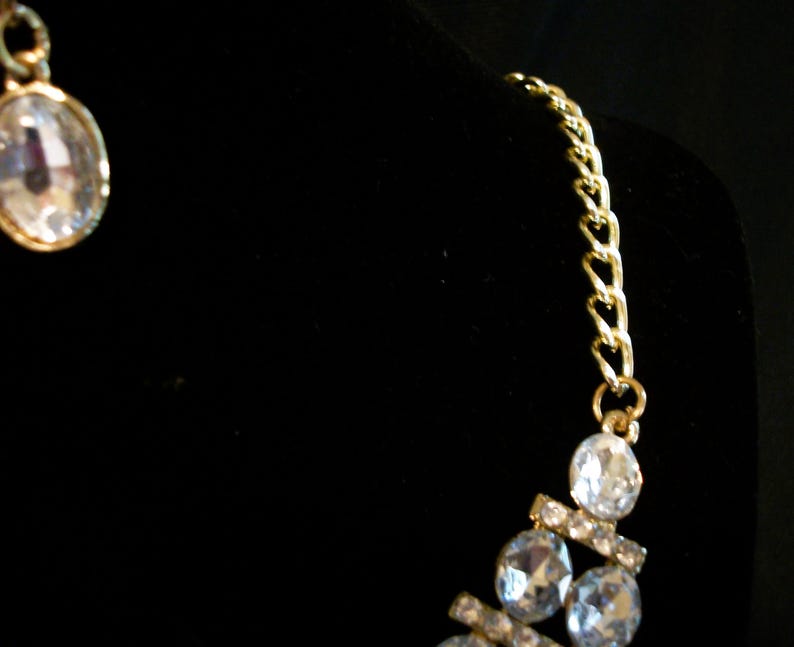 Vintage necklace set, wedding necklace, wedding gift, rhinestone necklace, rhinestone earrings, bib neck, On Sale, "Rhinestone Babe" image 4