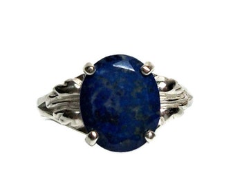 Lapis lazuli, anello lapis lazuli, anello foglia lapis, anello solitario, gioielli blu, argento blu, anniversario, fidanzata, s 7 1/2 "Wild Child"