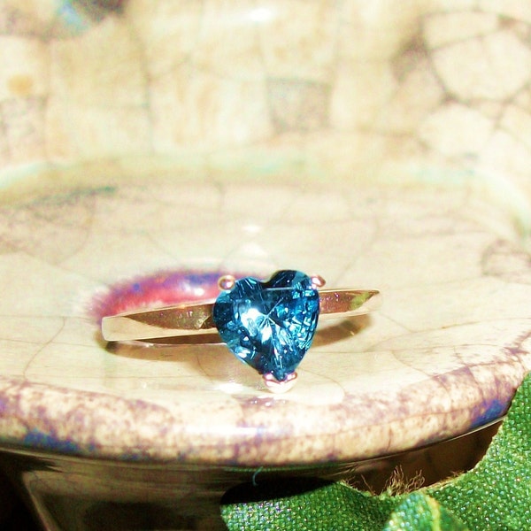 London Blue Topaz Heart Ring s5 - in sterling silver -   "Jennifer's"