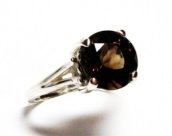 Smokey quartz, smokey quartz ring,  solitaire ring, brown ring,brown,  s 6 3/4  "Cocoa Brown"
