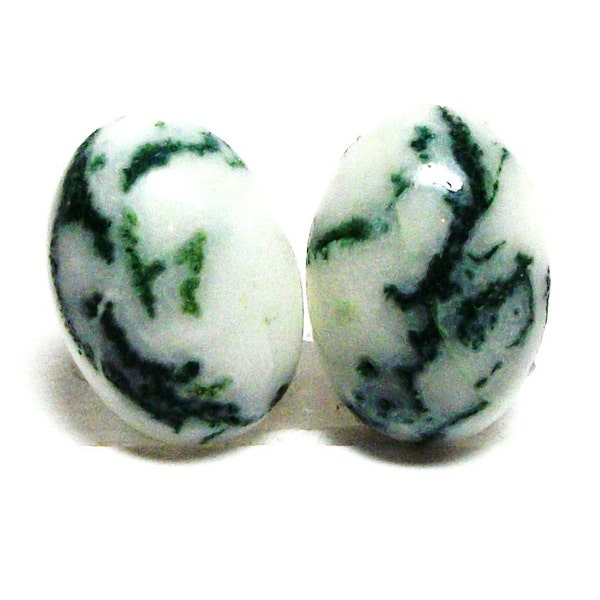 Agate, dendritic agate, cabochon, matching cabs, green white,  jewelry making, jewelry supplies, "Fingerprints"