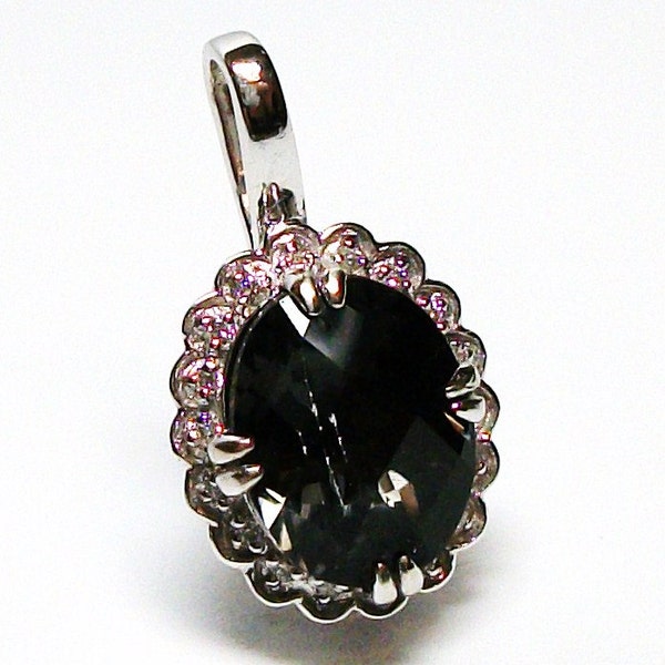 Topaz, black topaz,  and diamonds, topaz pendant, 14k w gold pendant,   "Little Star"