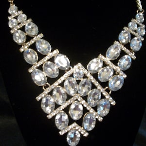 Vintage necklace set, wedding necklace, wedding gift, rhinestone necklace, rhinestone earrings, bib neck, On Sale, "Rhinestone Babe" image 1