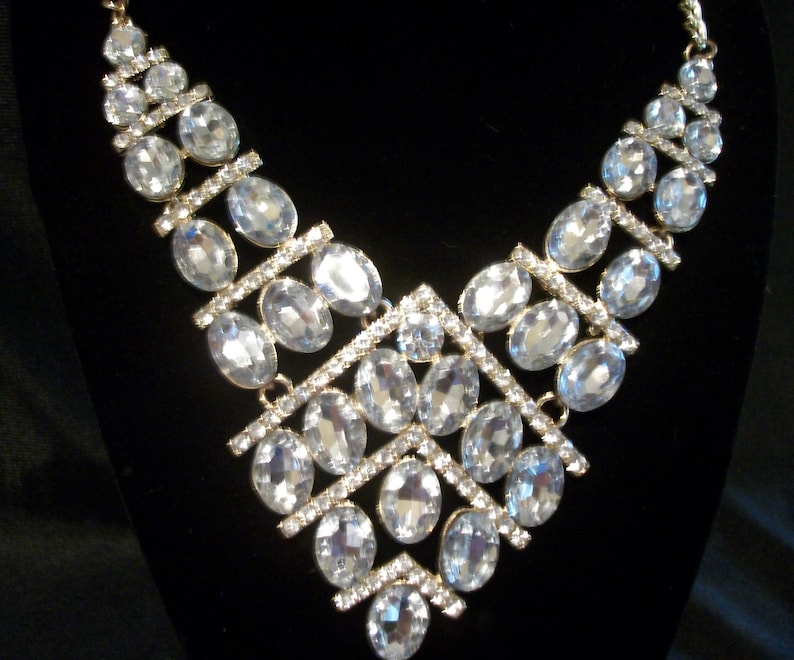 Vintage necklace set, wedding necklace, wedding gift, rhinestone necklace, rhinestone earrings, bib neck, On Sale, "Rhinestone Babe" image 1