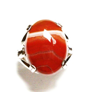 Anello di agata, anello di agata a righe, anello di cabochon agate, anello solitario, anniversario, marrone bianco arancione, s 6 1/4 Sienna immagine 4