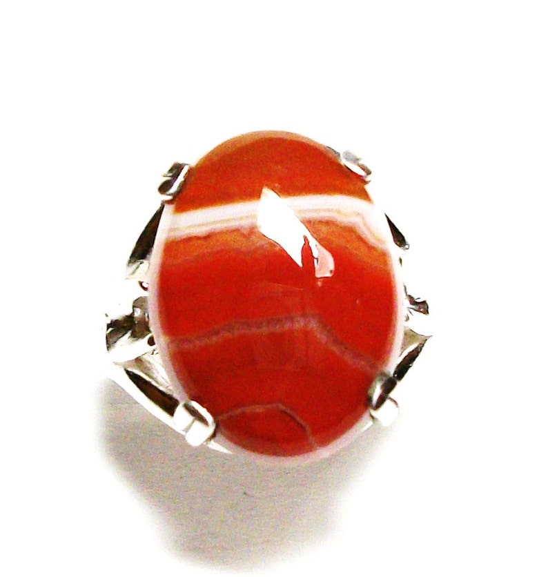 Anello di agata, anello di agata a righe, anello di cabochon agate, anello solitario, anniversario, marrone bianco arancione, s 6 1/4 Sienna immagine 4