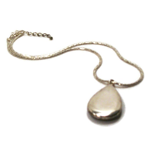 Vintage enamel pendant, silver gray blue, teardro… - image 7