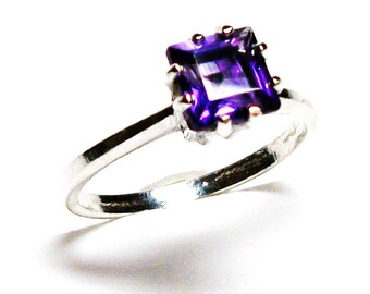 Amethyst-Ring, Prinzessin Solitär, lila Prinzessin Ring, lila Schmuck, Geburtsstein Ring, lila, s 6 1/2 "Plum Purple"