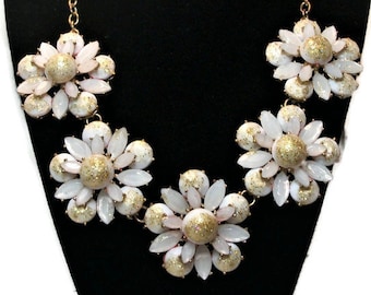 Vintage necklace, statement piece, yellow white  gold, lucite necklace, 1950s acrylic, faceted necklace, "Golden Glitter"