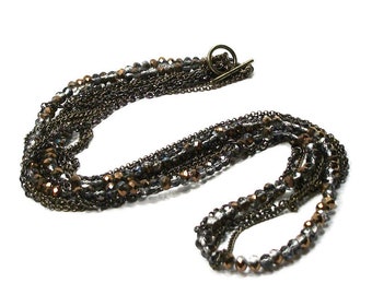 Vintage necklace, flapper necklace, multi strand, sparkle shine, 7 strands, copper brown bronze, "Flapper"