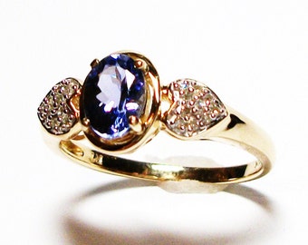 Tanzanite ring, 10k engagement ring, wedding ring, diamond ring,  blue, blue ring, s 8   "Electric Blue"