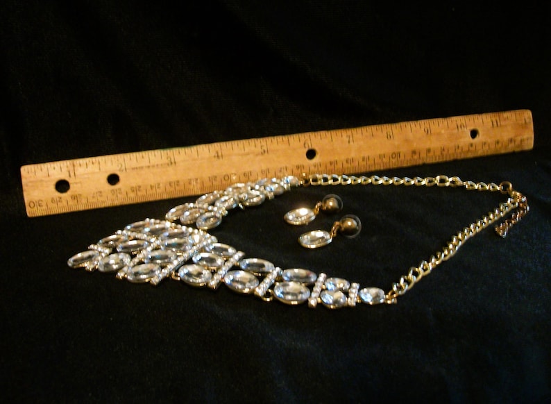 Vintage necklace set, wedding necklace, wedding gift, rhinestone necklace, rhinestone earrings, bib neck, On Sale, "Rhinestone Babe" image 7
