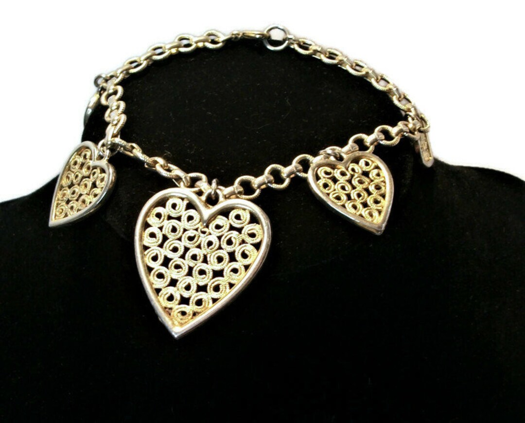Vintage Heart Bracelet Heart Charm Bracelet Gold Toned Etsy UK
