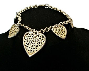 Vintage heart bracelet, heart charm bracelet, gold toned bracelet, cable chain bracelet, "Hearts & Doodle's"