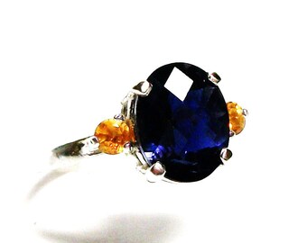 Iolite, iolite ring, iolite accent ring, multi stone ring, birthday, anniversary,  blue yellow ring, s 7 1/2  "Periwinkle Twinkle" "