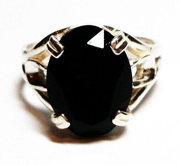 Black onyx, black onyx ring, unisex ring, solitaire ring, black, s 10 1/4  "Black Knight"