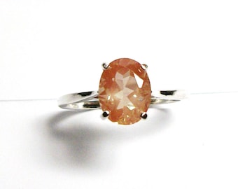 Feldspar, feldspar ring, salmon feldspar, solitaire ring, anniversary ring, peach green,   s 6 3/4  "Champagne"