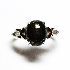 Pyrite ring, pyrite cabochon, cabochon ring, pyrite, black ring, black, s 5 1/2 Black Silver image 2