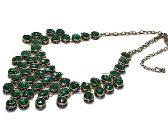 Vintage necklace, 6 layer necklace, statement jewelry, costume jewelry, dress up jewelry, green gold,  "Key Lime"