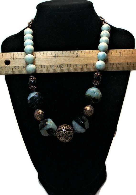 Vintage cabochon, beaded necklace, turquoise neck… - image 5