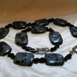 Vintage Larvikite, cabochon choker, matching bracelet, toggle T bar closure, blackened, "Marbled"