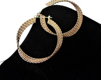 Vintage hoop earrings, braided hoop earrings, copper earrings, pierced earrings, ear wire earrings, large hoop earrings, " Braids of Gold"