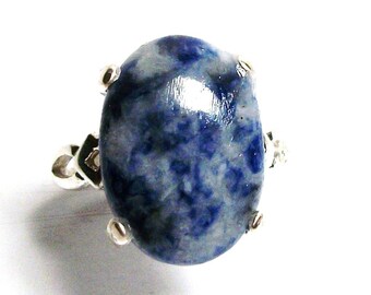 Sodalite, sodalite ring, cocktail ring, cabochon ring, statement ring , blue black white, sterling silver,  s 7 1/2  "Darcy 2"