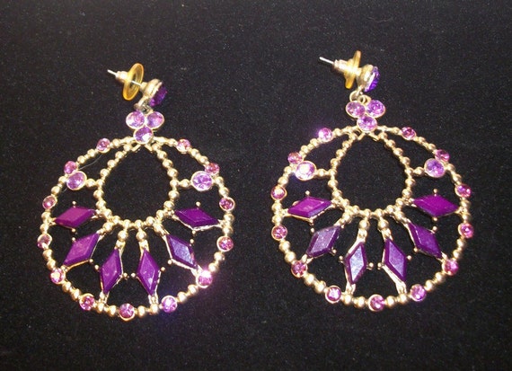 Vintage glass earrings, purple pierced earrings, … - image 2