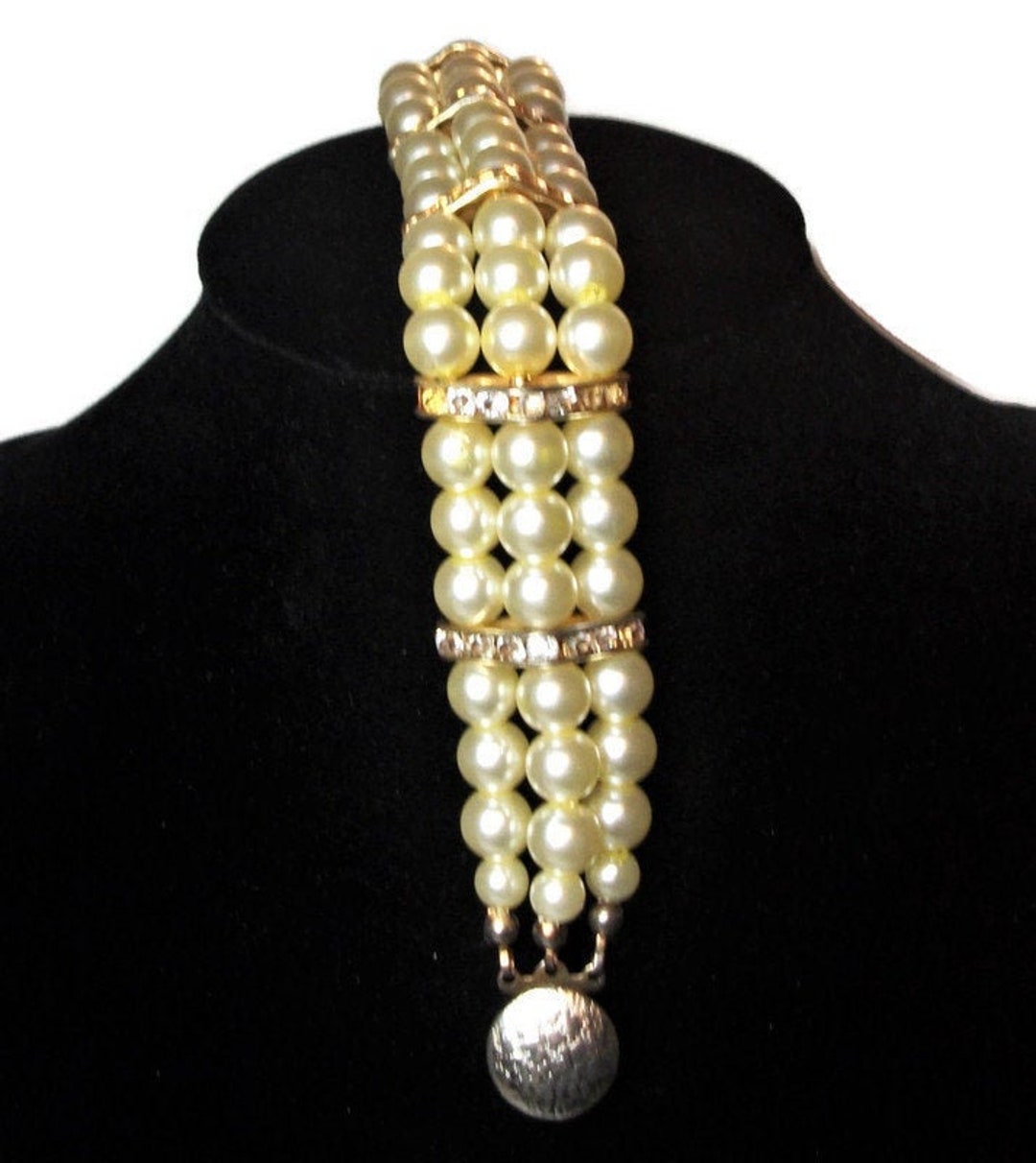 Faux Pearl and Rhinestone Link Bracelet - SALE 14
