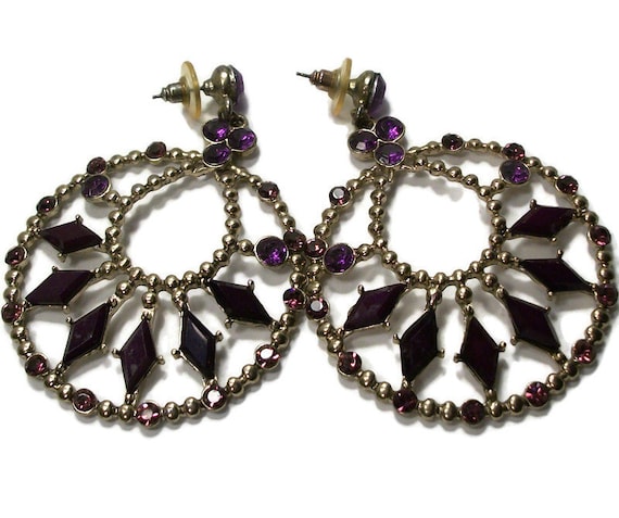 Vintage glass earrings, purple pierced earrings, … - image 1