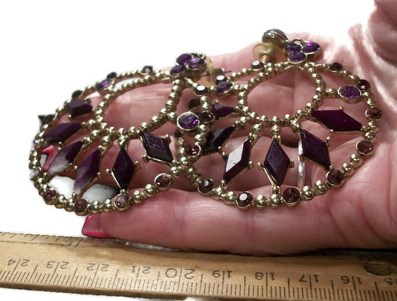 Vintage glass earrings, purple pierced earrings, … - image 5
