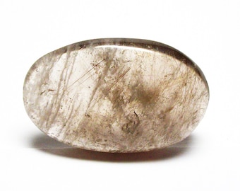 Quartz cabochon, rutilated quartz cab, rutile, brown and white,  jewelry making, jewelry supplies, "Needle in a haystack"