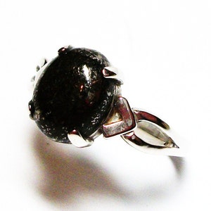 Pyrite ring, pyrite cabochon, cabochon ring, pyrite, black ring, black, s 5 1/2 Black Silver image 1