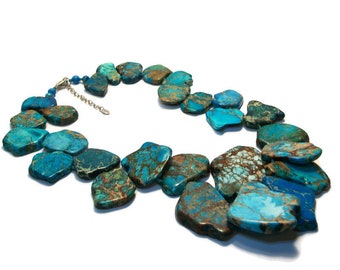 Vintage jaspis, nestketting, Lucas Lameth, turquoise jaspis, gesigneerde ketting, luc925 cn, dikke sieraden, "Cozumel"