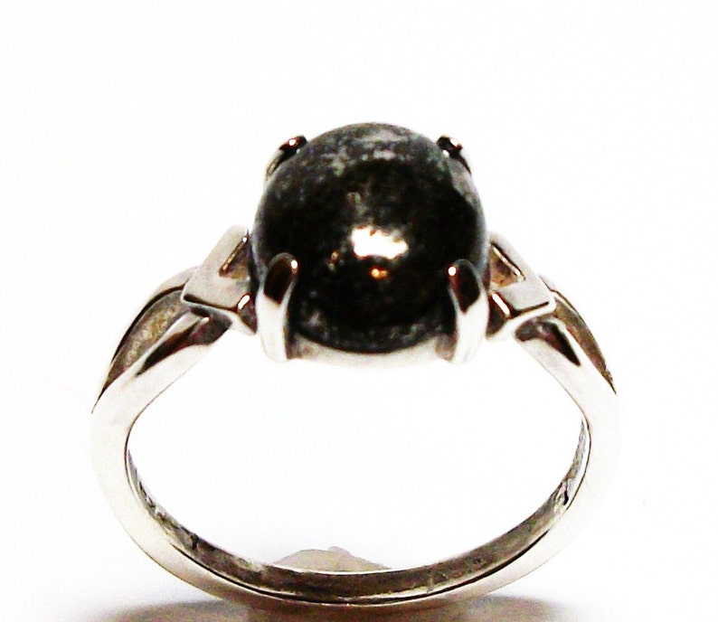 Pyrite ring, pyrite cabochon, cabochon ring, pyrite, black ring, black, s 5 1/2 Black Silver image 4