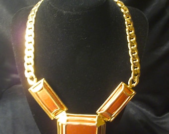 Vintage Wilma Spagli, Italy, Faux Gold tone, Signed Italy, Chunky statement necklace, "Rapture"