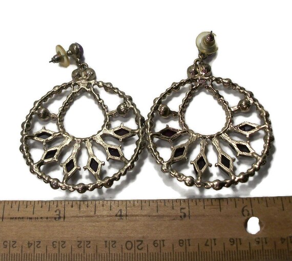 Vintage glass earrings, purple pierced earrings, … - image 4
