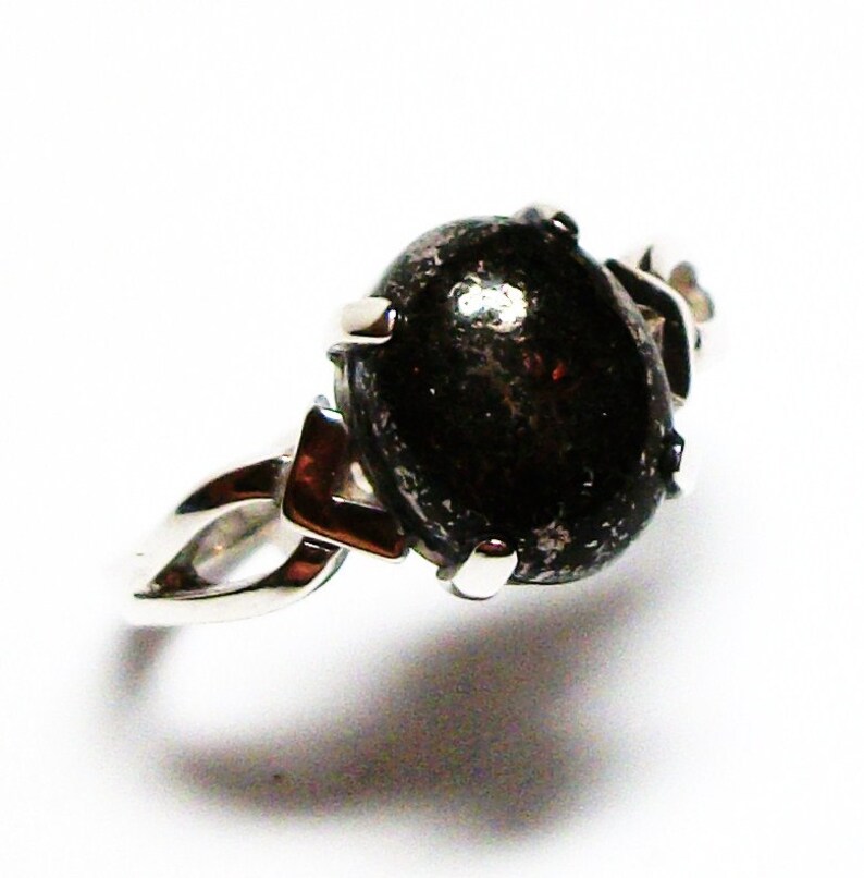 Pyrite ring, pyrite cabochon, cabochon ring, pyrite, black ring, black, s 5 1/2 Black Silver image 3