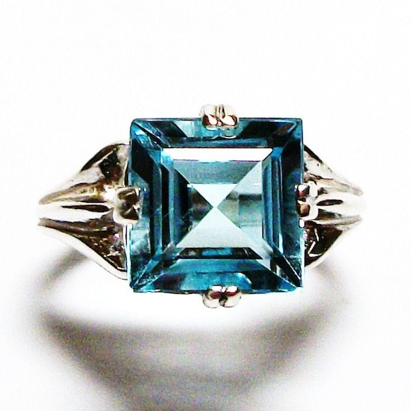 Just reduced, AAA Blue topaz, swiss blue topaz, topaz, princess topaz, engagement ring, blue, s 6 1/2  "Mirror Image"