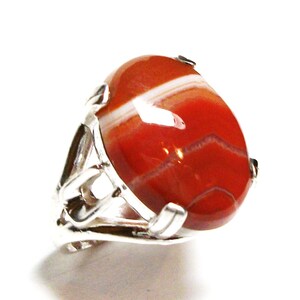 Anello di agata, anello di agata a righe, anello di cabochon agate, anello solitario, anniversario, marrone bianco arancione, s 6 1/4 Sienna immagine 2