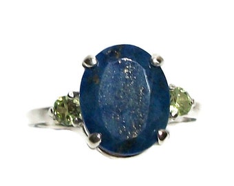 Lapis, lapis ring, lapis accent ring, blue multistone ring, mothers ring, blue green, s 7 1/2  "Blue Lagoon"