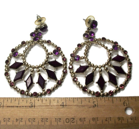 Vintage glass earrings, purple pierced earrings, … - image 3