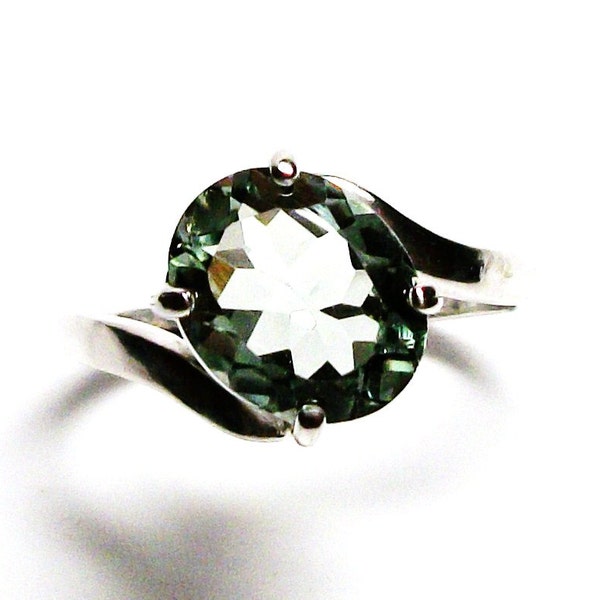 Prasiolite ring, green quartz, green amethyst, green ring, solitaire ring,   s 6 3/4   "Full Bloom"