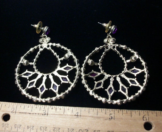 Vintage glass earrings, purple pierced earrings, … - image 6