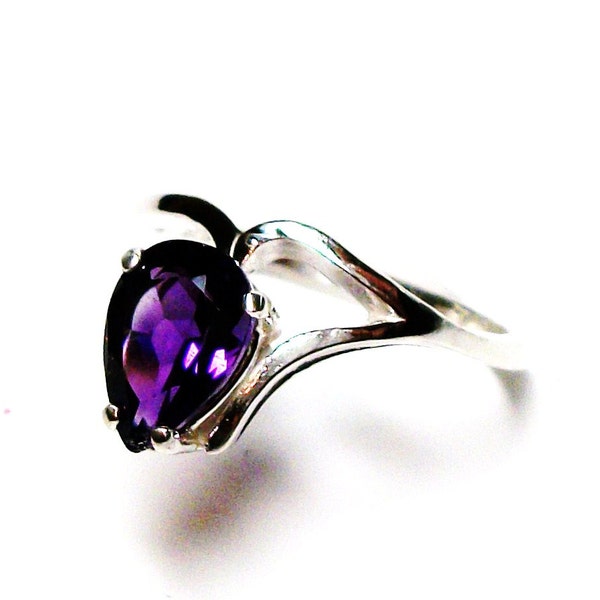 Amethyst, amethyst ring, birthstone ring, solitaire ring, purple ring, purple, purple pear, s 6 1/2   "Heart Strings"