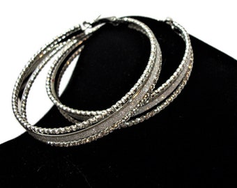 Just reduced, Vintage earrings,  hoop earrings, silver hoop earrings, wire earrings, statement earrings,  large earrings,   "Silver Sparkle"