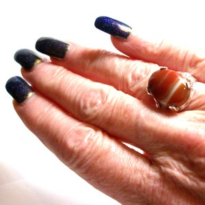 Anello di agata, anello di agata a righe, anello di cabochon agate, anello solitario, anniversario, marrone bianco arancione, s 6 1/4 Sienna immagine 3