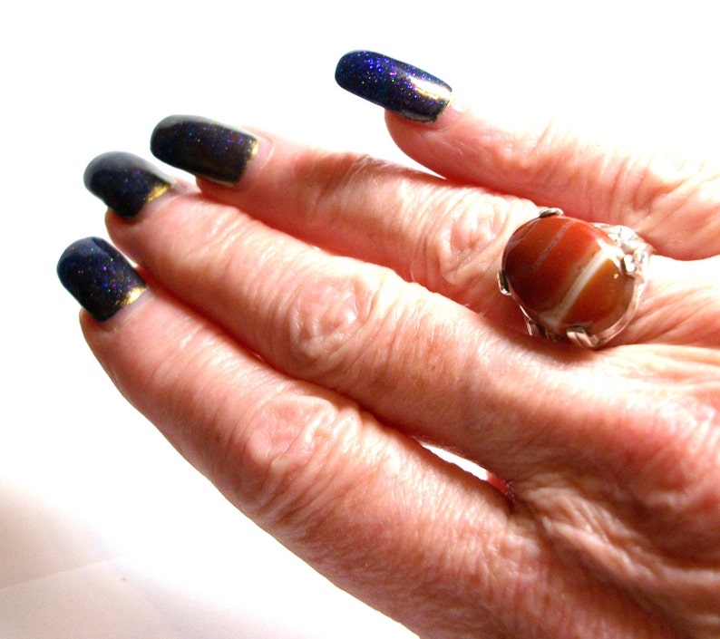 Agate ring, striped agate ring, agate cabochon ring, solitaire ring, anniversary, orange white brown, s 6 1/4 Sienna image 3