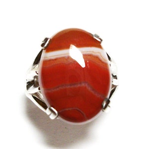 Agate ring, striped agate ring, agate cabochon ring, solitaire ring, anniversary, orange white brown,  s 6 1/4  &quot;Sienna&quot;